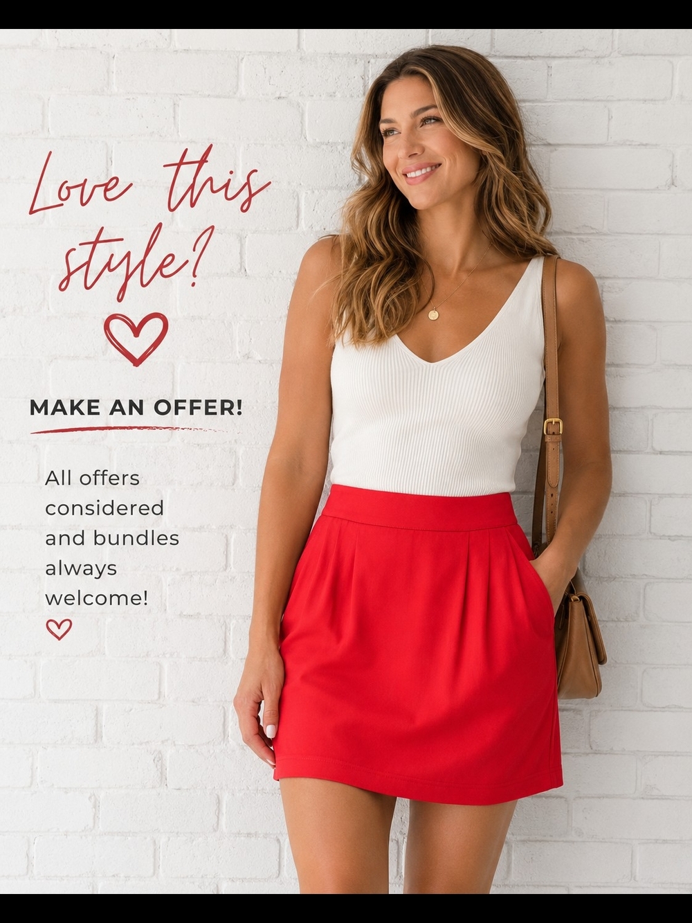 Forever 21 Love 21 Red Mini Skirt Lyocell Pocket A-Line Zip Closure Size S